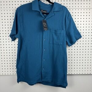 Original Use Textured Camp Shirt Button Up Teal Short Sleeve Pocket M